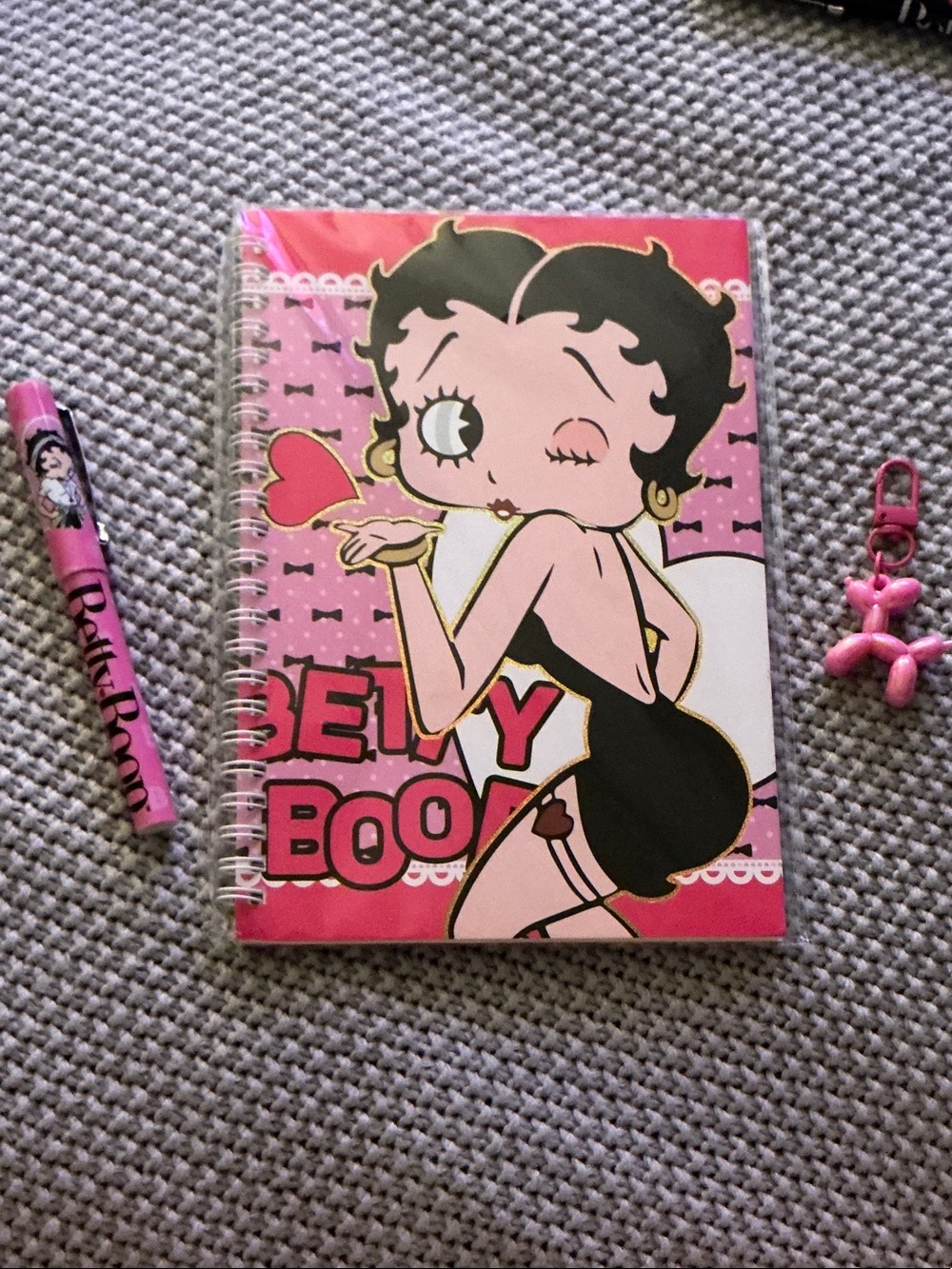 Betty Boop (3pcs) Pink Spiral Notebook - With Pen & Ballon Dog Keychain